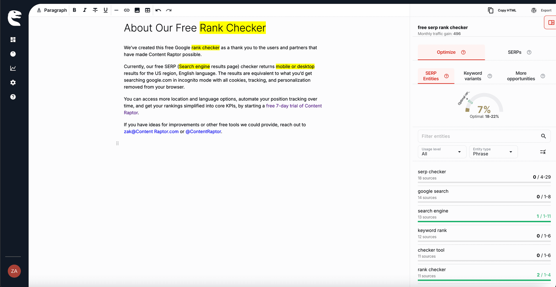 Make optimizations in our Content Editor (either manually, or with our AI Rewrite tool)